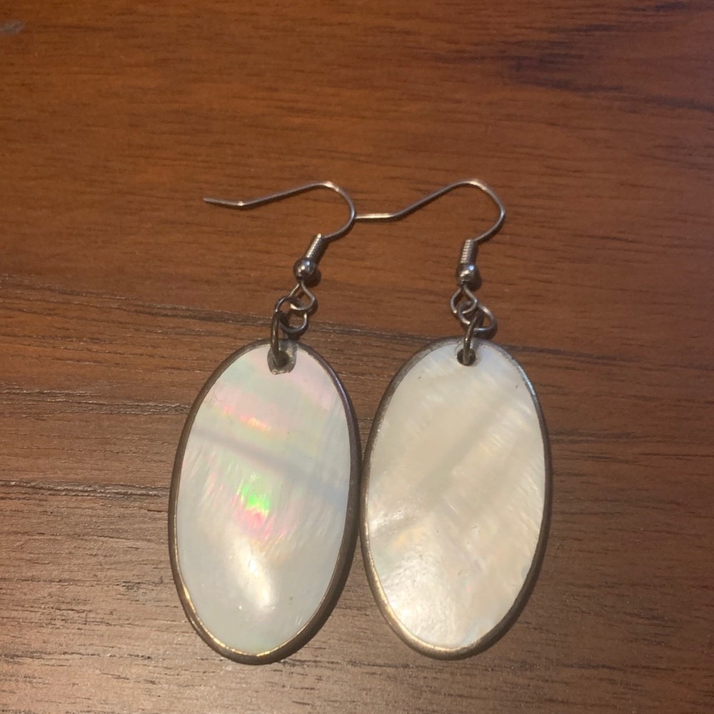 Vintage Sterling Silver and Mother of Pearl Oval Earrings